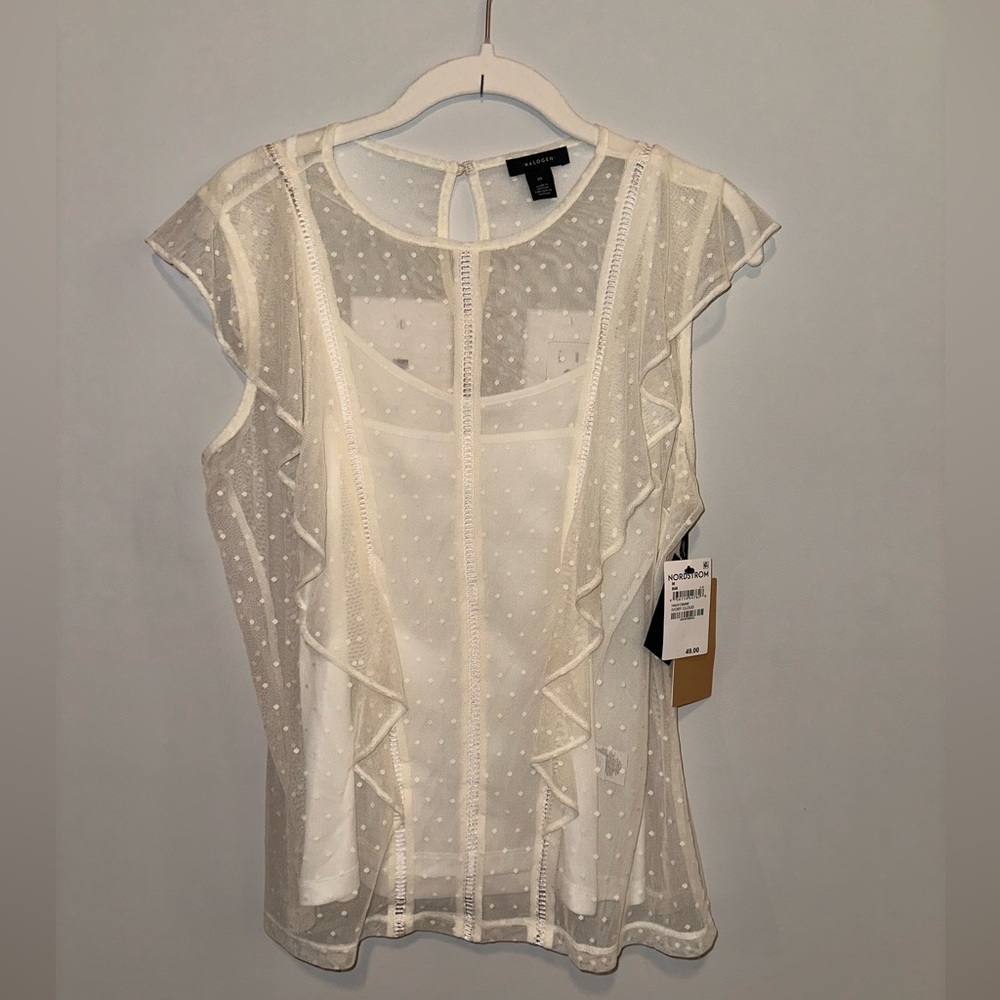 Halogen Ivory Sheer Ruffle Top
